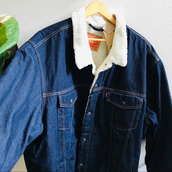 LEVI’s dark wash denim Sherpa trucker jacket 4x 5x - Picture 3 of 7